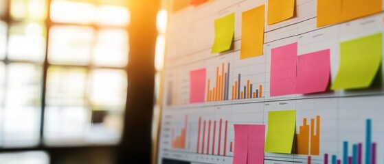 Poster - Colorful sticky notes on business chart in office