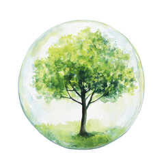 Poster - Beautiful Watercolor Tree Illustration with Green Leaves and Background
