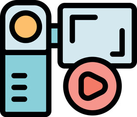 Poster - Electronic device recording video content, featuring prominent play button, ideal for multimedia and technology concepts