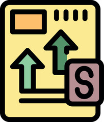 Poster - Spreadsheet software is displaying increasing sales with two upward green arrows and the letter s