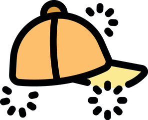 Poster - Simple cartoon illustration of a clean orange baseball cap with shining light rays, ideal for sports and fashion related projects