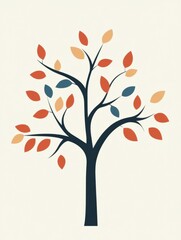 Aufkleber - Stylized tree icon featuring colorful branches and leaves in a modern design. Generative AI