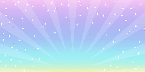 Wall Mural - cute gradient background with white stars and light rays. soft pastel backdrop with twinkle. templat