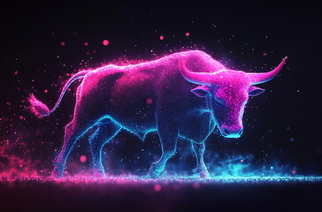 A Digital, Multicolored Bull In Motion