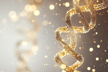 Poster - A minimal DNA strand composed of tiny glowing dots floats against a neutral background, illuminated by even soft light during midday, showcasing genetic simplicity and elegance
