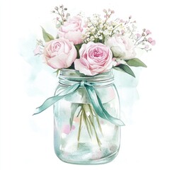 Wall Mural - Pink Roses in Mason Jar