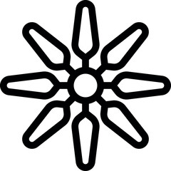 Poster - Simple black and white line art depicting an eight pointed star shape with rounded points, creating a geometric and symmetrical design