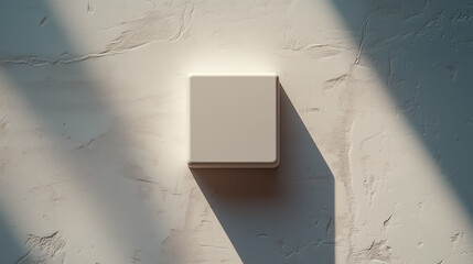 Poster - A single microchip rests on a clean white tabletop, capturing the essence of high-tech minimalism. The bright midday light enhances the details in this simple yet striking composition