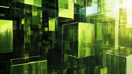 Poster - Abstract vector background with green transparent rectangles
