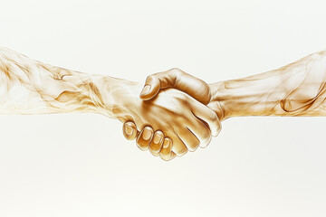 Poster - Two stylized hands merge into one abstract shape, symbolizing unity and collaboration. The soft midday light enhances the minimalist aesthetic in a neutral setting