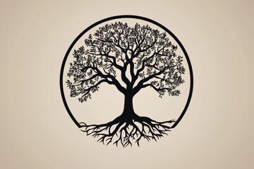 Fototapete - Symbolic tree of life with intricate roots illustrating connection and growth. Generative AI