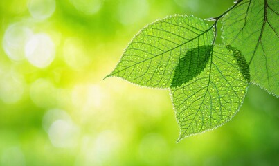 Wall Mural - Vibrant Green Leaves with Soft Bokeh Background Emphasizing the Beauty of Nature