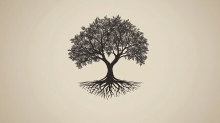 Fototapete - Tree of life with intricate roots symbolizing strength, connection, and growth in a serene setting. Generative AI