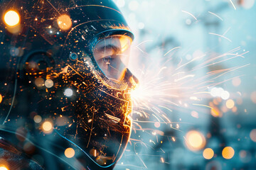 Poster - a double exposure illustration of a specialist worker generative ai
