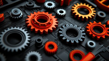 Poster - Interlocking Gears in Orange and Black Pattern