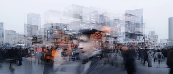 Poster - Dynamic urban life in a futuristic cityscape financial district digital art vibrant environment aerial perspective