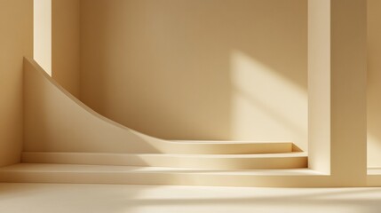 Poster - Minimalist interior design featuring smooth curves and soft natural light in a neutral color scheme. Generative AI