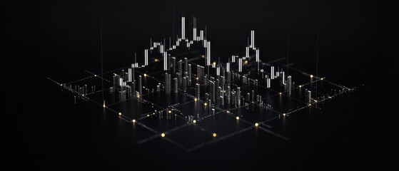 Poster - Urban forex trends visualization modern cityscape digital graphs glowing overlays futuristic environment