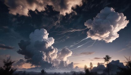 Wall Mural - softly lit clouds morph into wispy tendrils in the night sky, cloud formations, wispy, ethereal