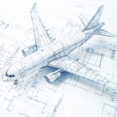 Leinwandbilder - Technical blueprints depicting the design of an airplane showcasing intricate details and engineering mastery in aviation. Generative AI