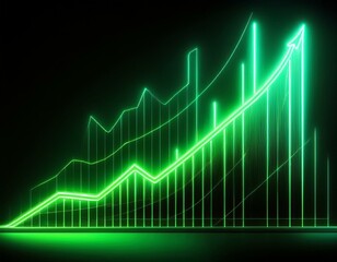 Wall Mural - neon neon green graph glowing on a black background highlighting significant business growth