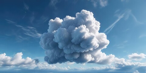 Wall Mural - Small puffy cloud suspended in the vast blue expanse of a summer sky, peaceful scene, serene landscape, small cloud