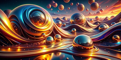 Poster - Dynamic Metallic Swirls: Abstract Low Light Art - Vibrant Colors & Textures