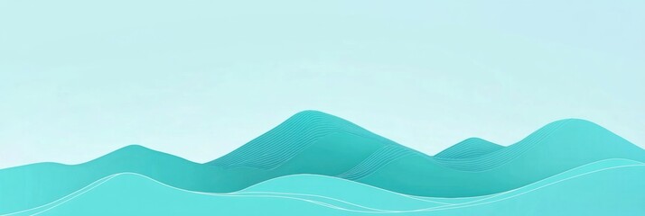 Poster - Vibrant teal mountain landscape under a clear sky with gentle curves and soft lines depicting tranquility and serenity. Generative AI