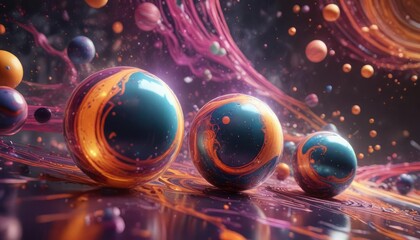 Wall Mural - radiant glowing spheres amidst an abstract, swirling pattern of colors, abstract swirl, glowing sphe