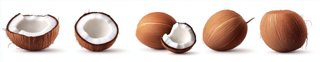 Wall Mural - Set of coconuts in different positions, isolated on a white background