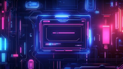 Fototapete - Hud frames set for computer game ui isolated on black background. Vector realistic illustration of neon blue borders, futuristic scifi interface design elements, gaming menu box, abstract circuit chip