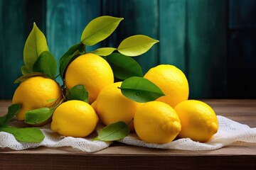 Wall Mural - Lemons placed on a wooden table