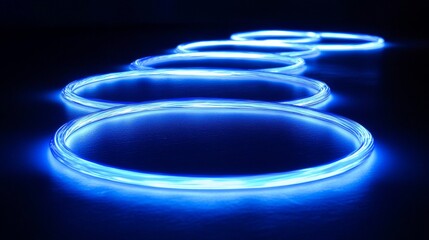 Aufkleber - Glowing blue circles realistic set isolated on black background. Vector illustration of glowing neon rings with motion effect. Round trace of thunder energy swirling at high speed. Magic light