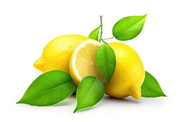 Wall Mural - Lone lemon with leaf on white backdrop