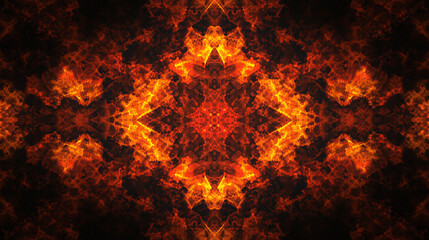 Poster - vibrant orange and red abstract patterns with a fiery appearance in a dark background