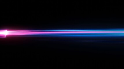 Poster - High speed race curve lines with glow neon effect. Blue and pink luminous dynamic trail of fast car lights movement. Realistic vector illustration of energy flash going away action on black background