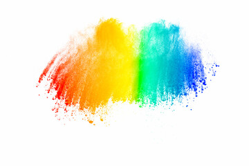Wall Mural - colorful explosion of paint splatters on a white background