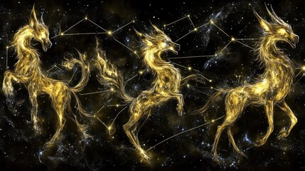 Wall Mural - Celestial Golden Dragons.