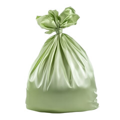 Aufkleber - A pale green satin bag is shown tied with a bow, its soft folds and elegant drape are visible against a black background.
