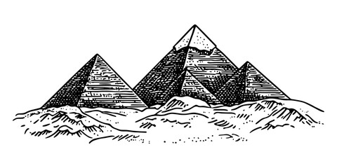 Wall Mural - pyramids in giza hand-drawn black and white vector illustration
