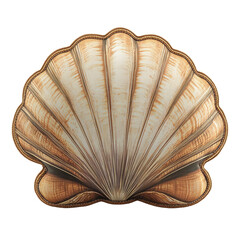 Poster - A decorative pillow shaped like a seashell with a beige and brown design and golden trim.