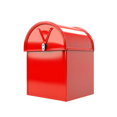 Poster - The image shows a red metal post box isolated on a black background.  It has a curved lid and a simple design.