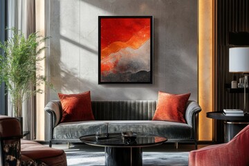Poster - Mockup poster frame on the wall of living room. Luxurious apartment background with contemporary design . home interior