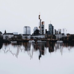 Poster - Dynamic double exposure of frankfurt's skyline with financial line graphs business environment urban view conceptual art