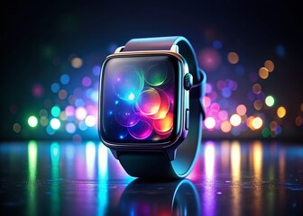 Poster - Futuristic Smartwatch Silhouette: Holographic Projection & Vibrant Display