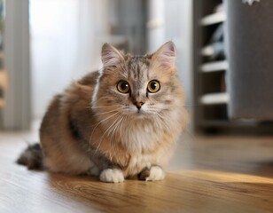 Wall Mural - there is a cat sitting on the floor looking at the camera