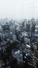 Poster - Futuristic skyline with investment data and trade visuals urban cityscape digital art modern environment aerial view technology concept