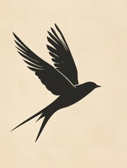 Aufkleber - Stylized silhouette of a bird in flight against a neutral background displaying elegant wings and tail feathers. Generative AI