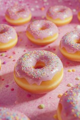 Wall Mural - Pink Sprinkled Donuts on Paper