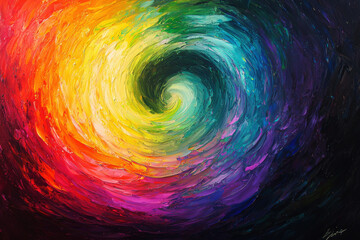 Poster - Dynamic abstract swirling rainbow painting showcasing vibrant colors and intricate textures in an immersive design